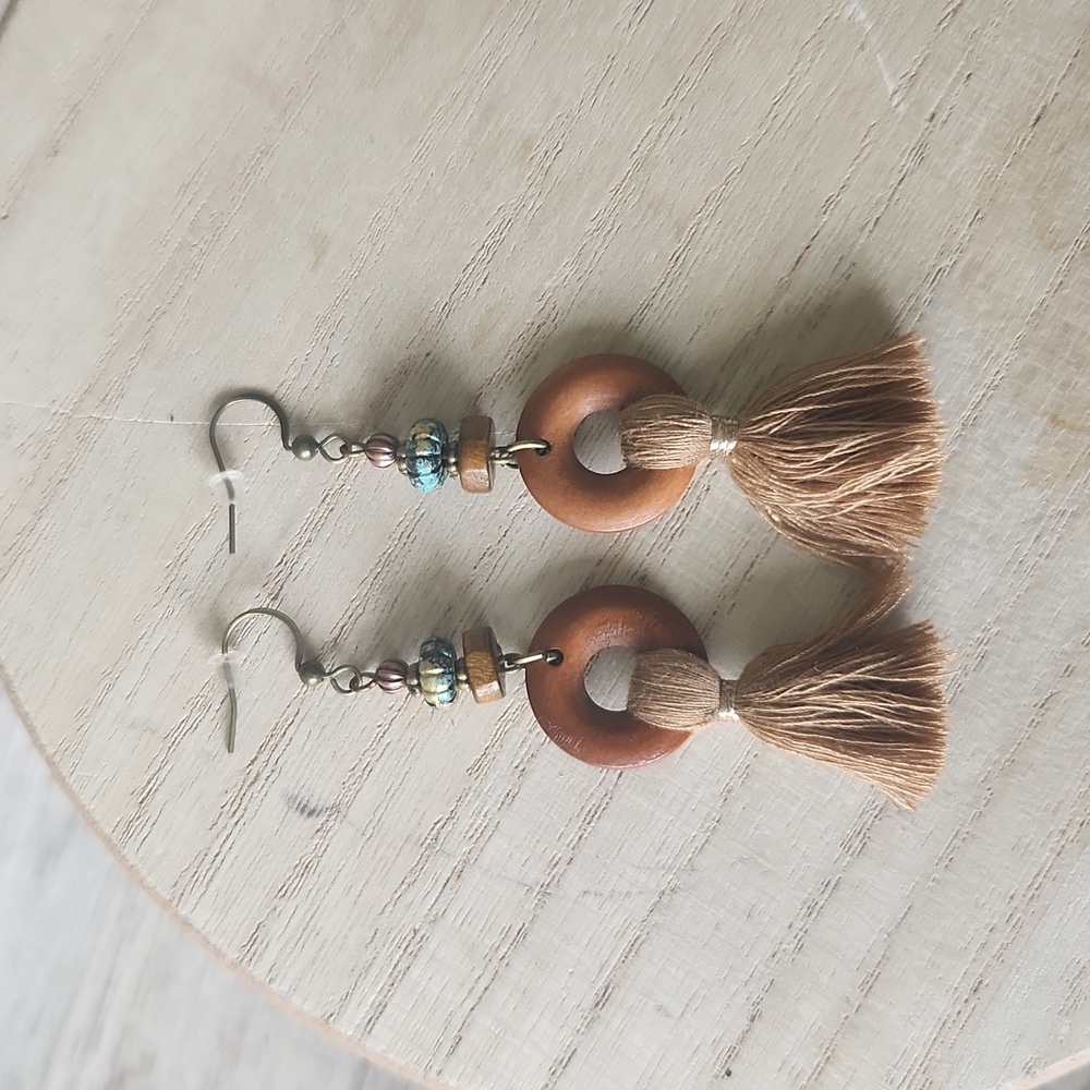 Wooden Boho Beaded Earrings